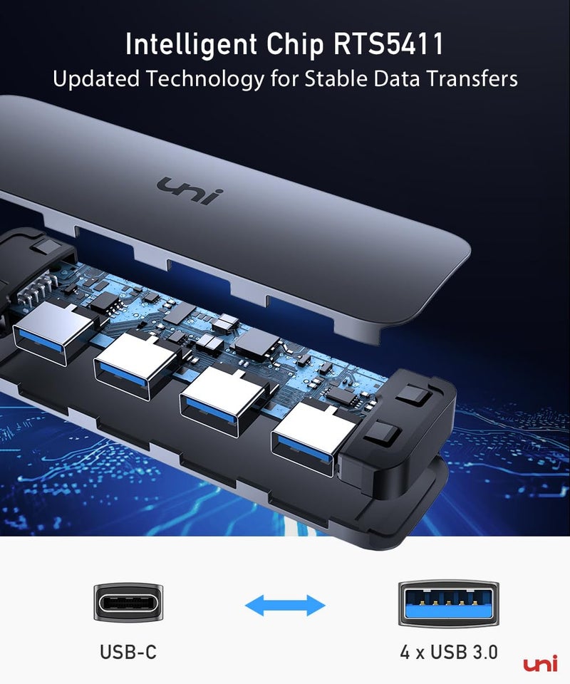 uni USB C to USB Hub Multiport Adapter, Aluminum 4 Ports USB C Splitter for Laptop, Slim Thunderbolt 3/4 Data USB Hub Compatible for MacBook Pro/Air, iPad Pro, Dell, Chromebook | Keyboard, Mouse, HDD - Image 5